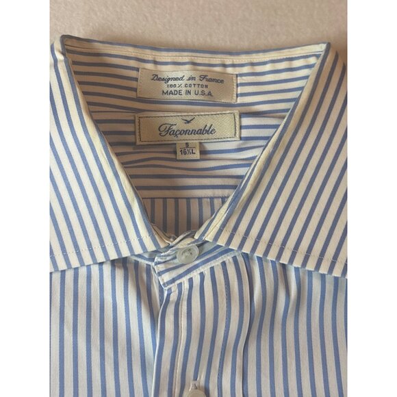 Faconnable Mens Blue & White Pinstripe Dress Shirt 16.5 XL 100% Cotton Made In U - Picture 3 of 11